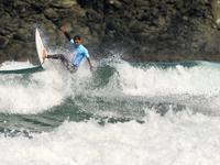 Daryl Barrier of France surfs on day 1 of the ABANCA Pantin Classic Galicia Pro 2024 in Pantin Beach, La Coruna, Spain. (