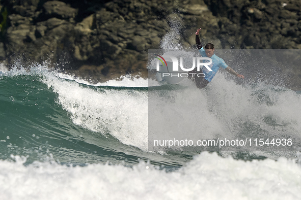 Daryl Barrier of France surfs on day 1 of the ABANCA Pantin Classic Galicia Pro 2024 in Pantin Beach, La Coruna, Spain. 