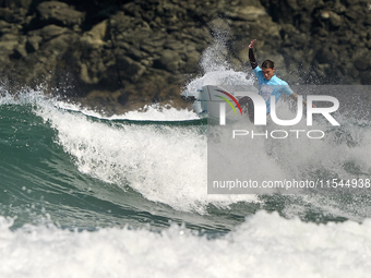 Daryl Barrier of France surfs on day 1 of the ABANCA Pantin Classic Galicia Pro 2024 in Pantin Beach, La Coruna, Spain. (