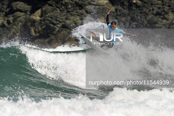 Daryl Barrier of France surfs on day 1 of the ABANCA Pantin Classic Galicia Pro 2024 in Pantin Beach, La Coruna, Spain. 