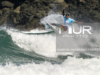 Daryl Barrier of France surfs on day 1 of the ABANCA Pantin Classic Galicia Pro 2024 in Pantin Beach, La Coruna, Spain. (