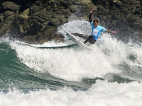 Daryl Barrier of France surfs on day 1 of the ABANCA Pantin Classic Galicia Pro 2024 in Pantin Beach, La Coruna, Spain. (