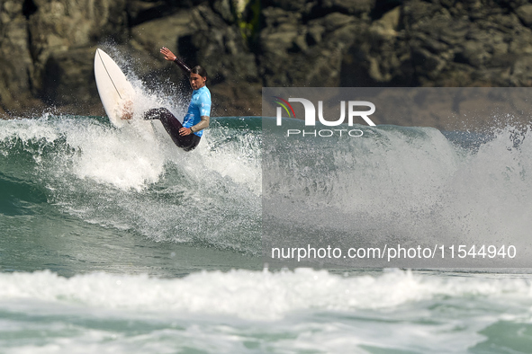 Daryl Barrier of France surfs on day 1 of the ABANCA Pantin Classic Galicia Pro 2024 in Pantin Beach, La Coruna, Spain. 