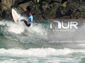 Daryl Barrier of France surfs on day 1 of the ABANCA Pantin Classic Galicia Pro 2024 in Pantin Beach, La Coruna, Spain. (