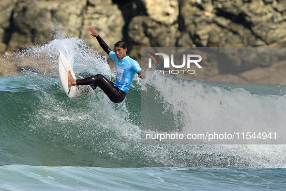 Daryl Barrier of France surfs on day 1 of the ABANCA Pantin Classic Galicia Pro 2024 in Pantin Beach, La Coruna, Spain. 