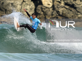 Daryl Barrier of France surfs on day 1 of the ABANCA Pantin Classic Galicia Pro 2024 in Pantin Beach, La Coruna, Spain. (