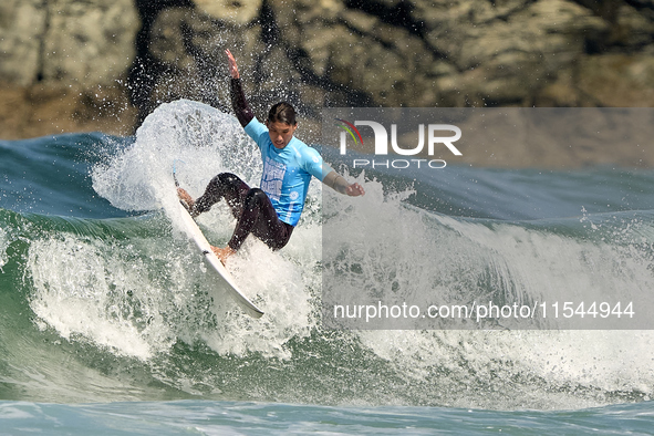 Daryl Barrier of France surfs on day 1 of the ABANCA Pantin Classic Galicia Pro 2024 in Pantin Beach, La Coruna, Spain. 