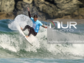 Daryl Barrier of France surfs on day 1 of the ABANCA Pantin Classic Galicia Pro 2024 in Pantin Beach, La Coruna, Spain. (