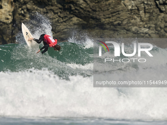 Mathis Azam of France surfs on day 1 of the ABANCA Pantin Classic Galicia Pro 2024 in Pantin Beach, La Coruna, Spain. (