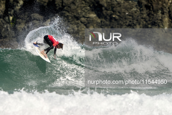 Mathis Azam of France surfs on day 1 of the ABANCA Pantin Classic Galicia Pro 2024 in Pantin Beach, La Coruna, Spain. 