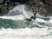 Juan David Acevedo Verde of Spain surfs on day 1 of the ABANCA Pantin Classic Galicia Pro 2024 in Pantin Beach, La Coruna, Spain. (