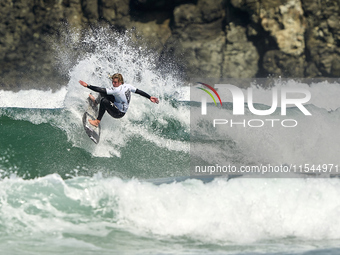 Pieter Bas Boekee of the Netherlands surfs on day 1 of the ABANCA Pantin Classic Galicia Pro 2024 in Pantin Beach, La Coruna, Spain. (