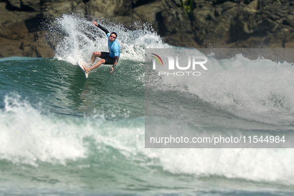 Lenny Morel of France surfs on day 1 of the ABANCA Pantin Classic Galicia Pro 2024 in Pantin Beach, La Coruna, Spain. 