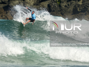 Lenny Morel of France surfs on day 1 of the ABANCA Pantin Classic Galicia Pro 2024 in Pantin Beach, La Coruna, Spain. (