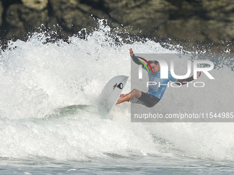 Lenny Morel of France surfs on day 1 of the ABANCA Pantin Classic Galicia Pro 2024 in Pantin Beach, La Coruna, Spain. (