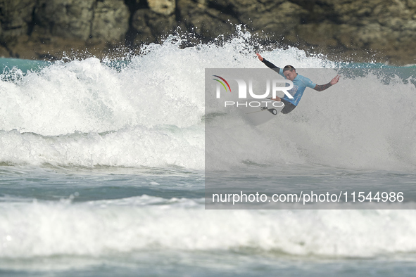 Lenny Morel of France surfs on day 1 of the ABANCA Pantin Classic Galicia Pro 2024 in Pantin Beach, La Coruna, Spain. 