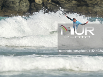 Lenny Morel of France surfs on day 1 of the ABANCA Pantin Classic Galicia Pro 2024 in Pantin Beach, La Coruna, Spain. (