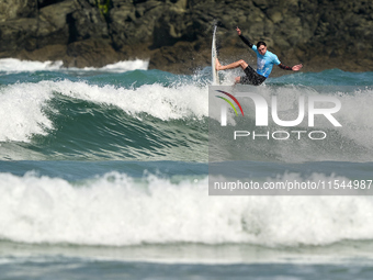 Lenny Morel of France surfs on day 1 of the ABANCA Pantin Classic Galicia Pro 2024 in Pantin Beach, La Coruna, Spain. (