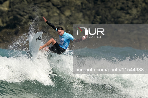 Lenny Morel of France surfs on day 1 of the ABANCA Pantin Classic Galicia Pro 2024 in Pantin Beach, La Coruna, Spain. 