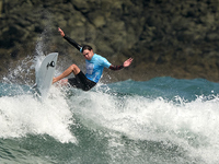 Lenny Morel of France surfs on day 1 of the ABANCA Pantin Classic Galicia Pro 2024 in Pantin Beach, La Coruna, Spain. (