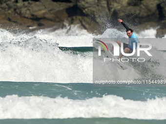 Lenny Morel of France surfs on day 1 of the ABANCA Pantin Classic Galicia Pro 2024 in Pantin Beach, La Coruna, Spain. (