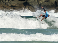 Lenny Morel of France surfs on day 1 of the ABANCA Pantin Classic Galicia Pro 2024 in Pantin Beach, La Coruna, Spain. (