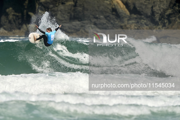 Noah Davis of France surfs on day 1 of the ABANCA Pantin Classic Galicia Pro 2024 in Pantin Beach, La Coruna, Spain. 