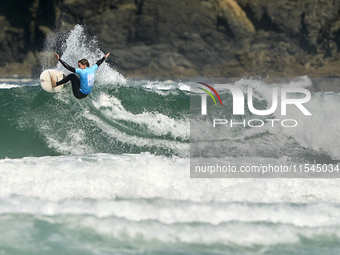 Noah Davis of France surfs on day 1 of the ABANCA Pantin Classic Galicia Pro 2024 in Pantin Beach, La Coruna, Spain. (