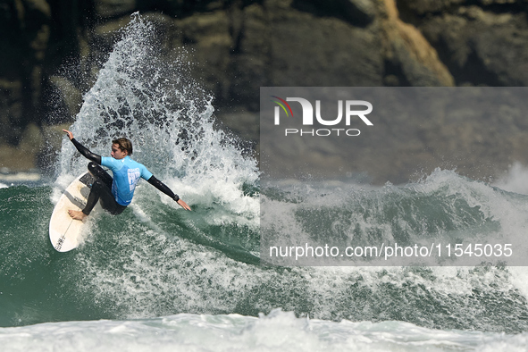 Noah Davis of France surfs on day 1 of the ABANCA Pantin Classic Galicia Pro 2024 in Pantin Beach, La Coruna, Spain. 