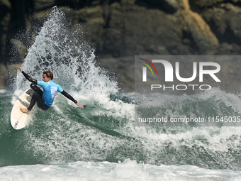 Noah Davis of France surfs on day 1 of the ABANCA Pantin Classic Galicia Pro 2024 in Pantin Beach, La Coruna, Spain. (