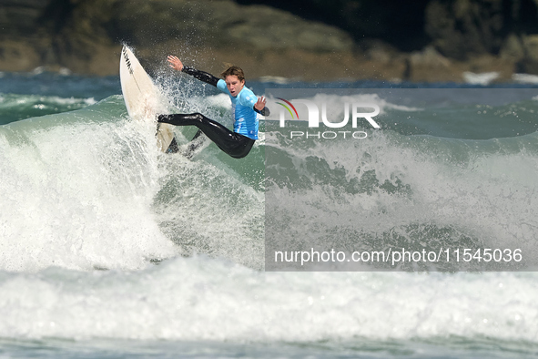 Noah Davis of France surfs on day 1 of the ABANCA Pantin Classic Galicia Pro 2024 in Pantin Beach, La Coruna, Spain. 