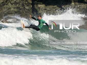 Lenni Jensen of Germany surfs on day 1 of the ABANCA Pantin Classic Galicia Pro 2024 in Pantin Beach, La Coruna, Spain. (