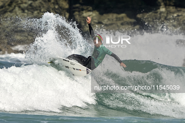 Lenni Jensen of Germany surfs on day 1 of the ABANCA Pantin Classic Galicia Pro 2024 in Pantin Beach, La Coruna, Spain. 