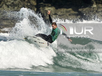 Lenni Jensen of Germany surfs on day 1 of the ABANCA Pantin Classic Galicia Pro 2024 in Pantin Beach, La Coruna, Spain. (