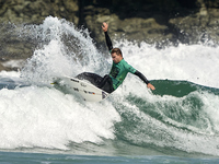 Lenni Jensen of Germany surfs on day 1 of the ABANCA Pantin Classic Galicia Pro 2024 in Pantin Beach, La Coruna, Spain. (