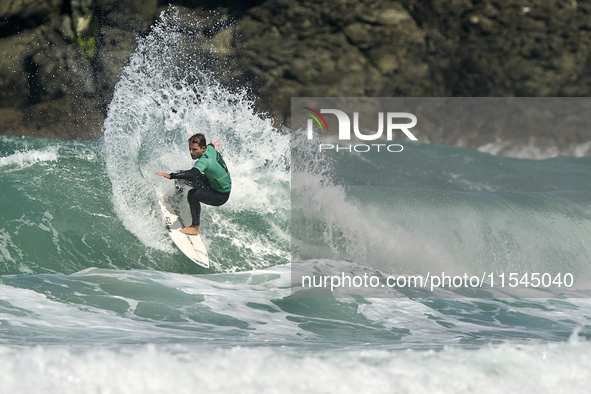 Lenni Jensen of Germany surfs on day 1 of the ABANCA Pantin Classic Galicia Pro 2024 in Pantin Beach, La Coruna, Spain. 