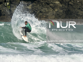 Lenni Jensen of Germany surfs on day 1 of the ABANCA Pantin Classic Galicia Pro 2024 in Pantin Beach, La Coruna, Spain. (