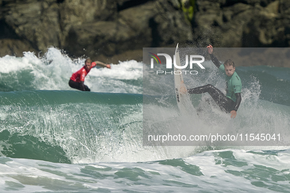 Lenni Jensen of Germany surfs on day 1 of the ABANCA Pantin Classic Galicia Pro 2024 in Pantin Beach, La Coruna, Spain. 