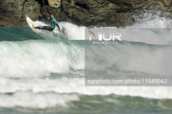 Lenni Jensen of Germany surfs on day 1 of the ABANCA Pantin Classic Galicia Pro 2024 in Pantin Beach, La Coruna, Spain. 