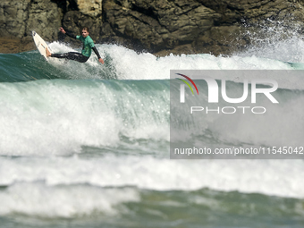 Lenni Jensen of Germany surfs on day 1 of the ABANCA Pantin Classic Galicia Pro 2024 in Pantin Beach, La Coruna, Spain. (