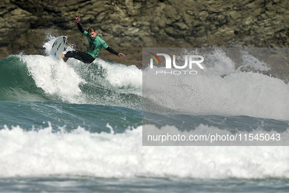 Lenni Jensen of Germany surfs on day 1 of the ABANCA Pantin Classic Galicia Pro 2024 in Pantin Beach, La Coruna, Spain. 