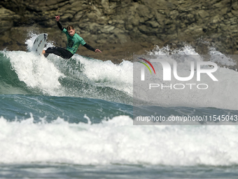 Lenni Jensen of Germany surfs on day 1 of the ABANCA Pantin Classic Galicia Pro 2024 in Pantin Beach, La Coruna, Spain. (