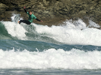 Lenni Jensen of Germany surfs on day 1 of the ABANCA Pantin Classic Galicia Pro 2024 in Pantin Beach, La Coruna, Spain. (