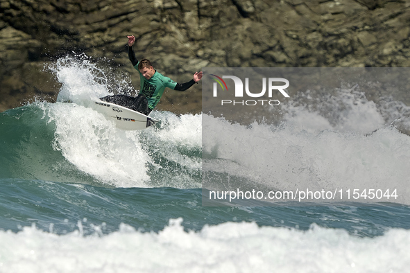 Lenni Jensen of Germany surfs on day 1 of the ABANCA Pantin Classic Galicia Pro 2024 in Pantin Beach, La Coruna, Spain. 