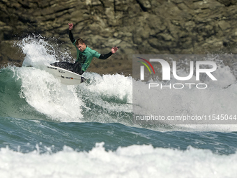 Lenni Jensen of Germany surfs on day 1 of the ABANCA Pantin Classic Galicia Pro 2024 in Pantin Beach, La Coruna, Spain. (