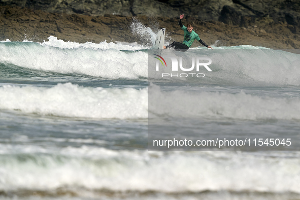 Lenni Jensen of Germany surfs on day 1 of the ABANCA Pantin Classic Galicia Pro 2024 in Pantin Beach, La Coruna, Spain. 