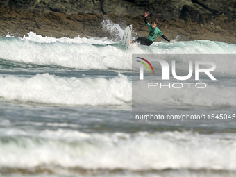 Lenni Jensen of Germany surfs on day 1 of the ABANCA Pantin Classic Galicia Pro 2024 in Pantin Beach, La Coruna, Spain. (