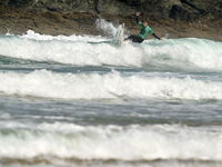 Lenni Jensen of Germany surfs on day 1 of the ABANCA Pantin Classic Galicia Pro 2024 in Pantin Beach, La Coruna, Spain. (