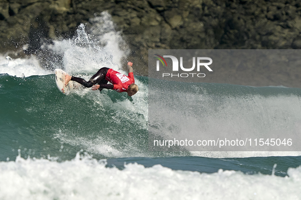 Elliot Barton of the United Kingdom surfs on day 1 of the ABANCA Pantin Classic Galicia Pro 2024 in Pantin Beach, La Coruna, Spain. 