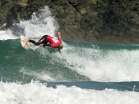 Elliot Barton of the United Kingdom surfs on day 1 of the ABANCA Pantin Classic Galicia Pro 2024 in Pantin Beach, La Coruna, Spain. (